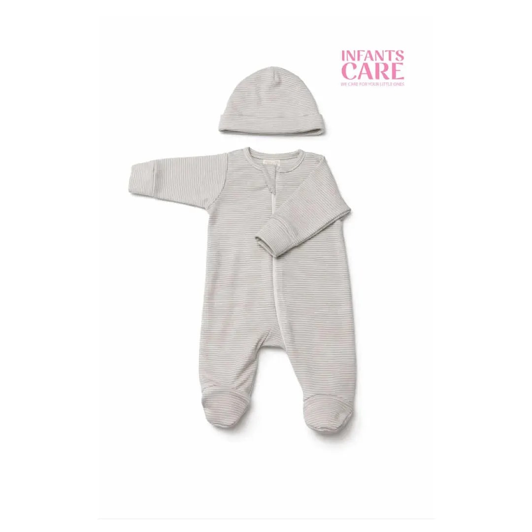 Sleep Suit With Cap – Brown Stripe - 3-6 M - image 1