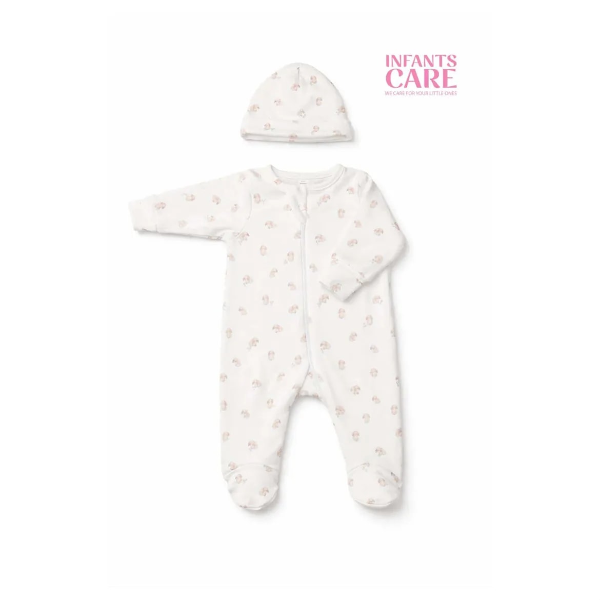 Sleep Suit With Cap - White Dog - New Born image 1