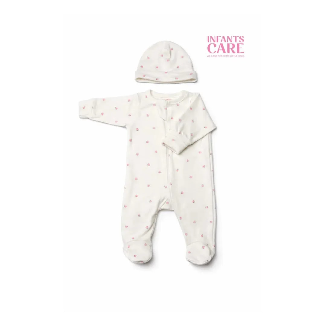 Sleep Suit - Off White Pink Flower