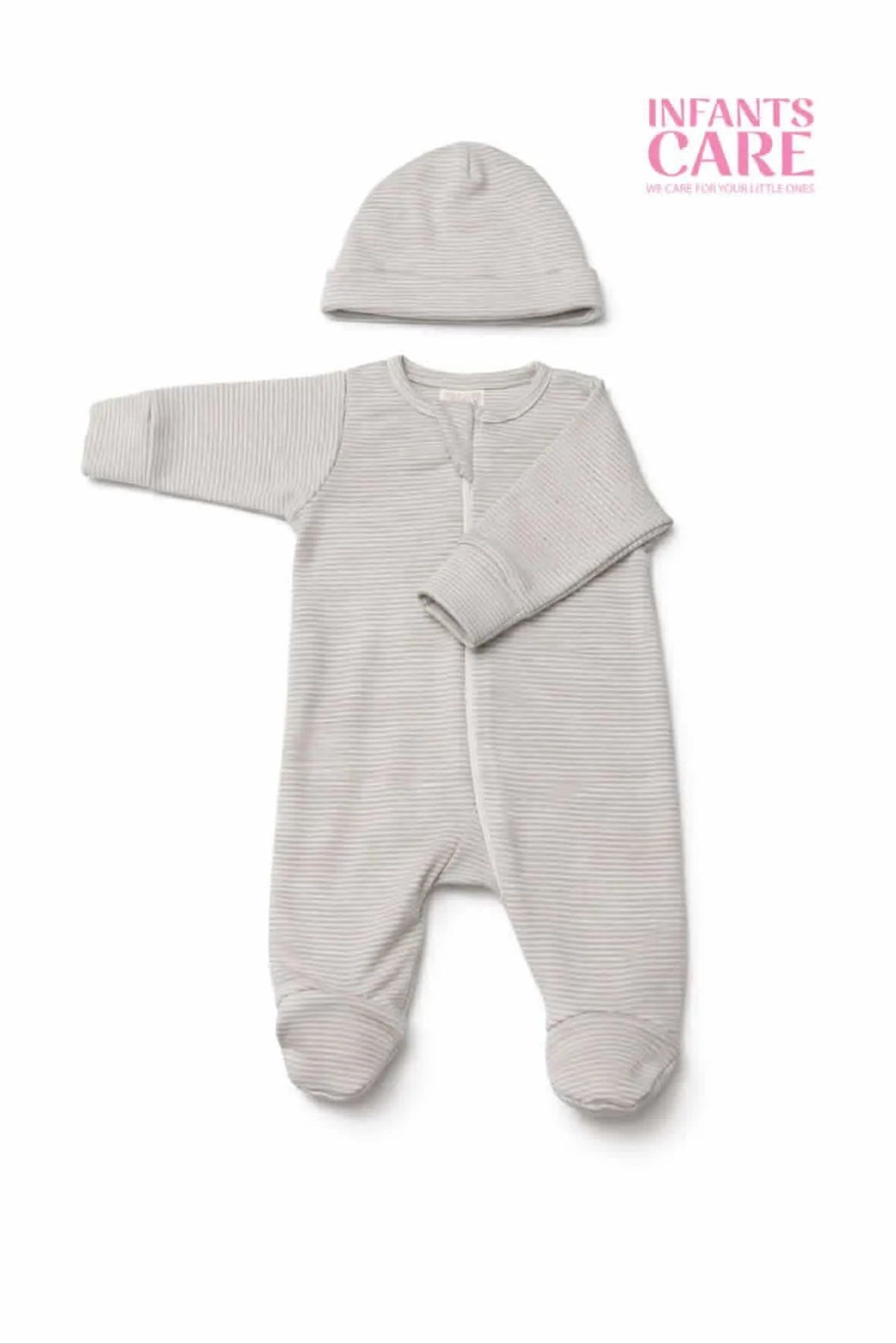 Sleep Suit With Cap – Brown Stripe