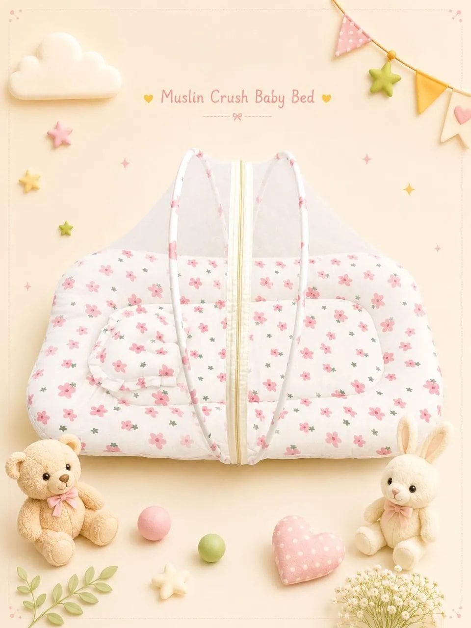 Premium Crush Muslin Foldable Mosquito Net Bed